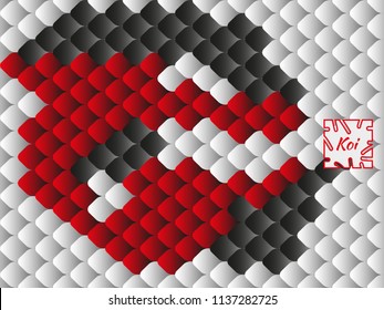 National oriental pattern, multi-colored fish scales of carp Koi. Seamless pattern Koi carp in bright red, white and black. Vector illustration.