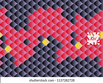 National oriental pattern, multi-colored fish scales of carp Koi. Seamless pattern Koi carp in bright red, yellow and black. Vector illustration.