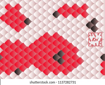 National oriental pattern, multi-colored fish scales of carp Koi. Seamless pattern Koi carp in bright red, white and black. Vector illustration.