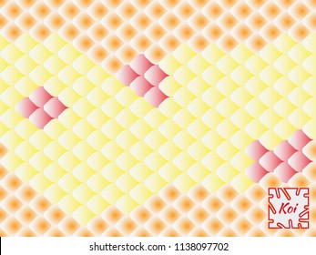 National oriental pattern, multi-colored fish scales of carp Koi. Seamless pattern Koi carp in bright yellow, white and pink. Vector illustration.