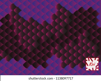 National oriental pattern, multi-colored fish scales of carp Koi. Seamless pattern Koi carp in bright violet, blue and black. Vector illustration.