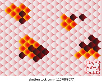 National oriental pattern, multi-colored fish scales of carp Koi. Seamless pattern Koi carp in bright red, pink and orang. Vector illustration.