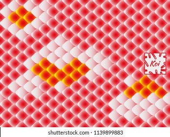 National oriental pattern, multi-colored fish scales of carp Koi. Seamless pattern Koi carp in bright red, pink and orang. Vector illustration.