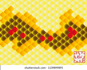 National oriental pattern, multi-colored fish scales of carp Koi. Seamless pattern Koi carp in bright red, pink and yellow. Vector illustration.