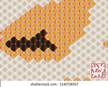 National oriental pattern, multi-colored fish scales of carp Koi. Seamless pattern Koi carp in bright orange, white and black. Vector illustration.