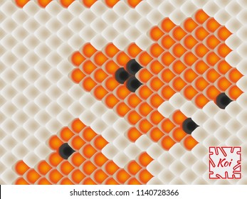 National oriental pattern, multi-colored fish scales of carp Koi. Seamless pattern Koi carp in bright orange, white and black. Vector illustration.