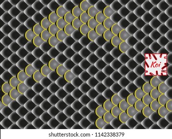 National oriental pattern, multi-colored fish scales of carp Koi. Seamless pattern Koi carp in bright orange, gray and black. Vector illustration.