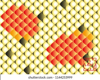 National oriental pattern, multi-colored fish scales of carp Koi. Seamless pattern Koi carp in bright orange, white and yellow. Vector illustration.