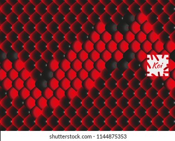 National oriental pattern, multi-colored fish scales of carp Koi. Seamless pattern Koi carp in bright red and black. Vector illustration.