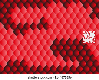 National oriental pattern, multi-colored fish scales of carp Koi. Seamless pattern Koi carp in bright pink, red and black. Vector illustration.