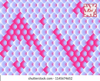 National oriental pattern, multi-colored fish scales of carp Koi. Seamless pattern Koi carp in bright pink and blue. Vector illustration.