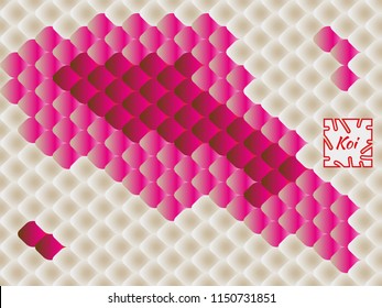National oriental pattern, multi-colored fish scales of carp Koi. Seamless pattern Koi carp in bright red, pink and brown. Vector illustration.