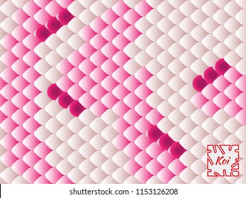 National oriental pattern, multicolored fish scales of carp Koi. Seamless pattern Koi carp in bright red, pink and brown. Vector illustration.