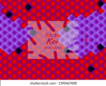 National oriental pattern, multicolored fish skin of carp Koi. Seamless pattern Koi carp in bright red and ultraviolet color. Vector textured illustration.