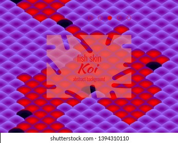 National oriental pattern, multicolored fish skin of carp Koi. Seamless pattern Koi carp in bright red and ultraviolet color. Vector textured illustration.