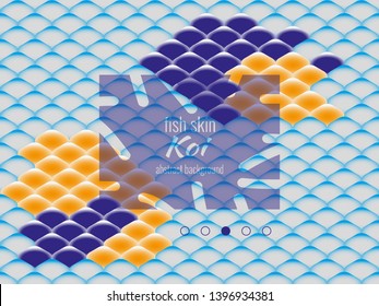 National oriental pattern, multicolored fish skin of carp Koi. Seamless pattern Koi carp in dark blue, sky blue and gold color. Vector textured illustration.