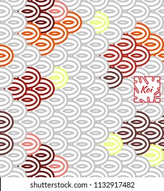 National Oriental pattern, multi-colored Koi fish scales. Seamless pattern Carp Koi pastel colors.