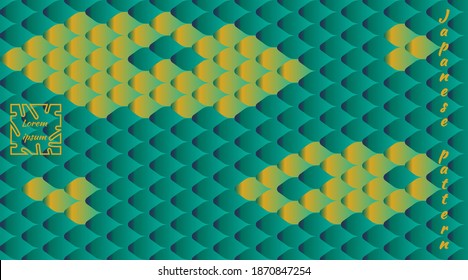 National oriental pattern, multi-colored skin of koi fish. Seamless patterns Koi carp in gold, turquoise and blue colors. Textured vector illustration in Japanese style.