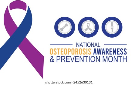 Mes nacional de concienciación y prevención de la osteoporosis, observado cada año en mayo. Plantilla para fondo, Anuncio, tarjeta, cartel con inscripción de texto.