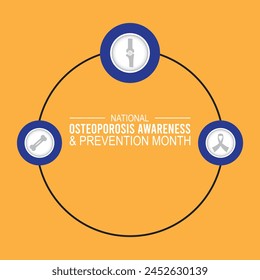 Mes nacional de concienciación y prevención de la osteoporosis, observado cada año en mayo. Plantilla para fondo, Anuncio, tarjeta, cartel con inscripción de texto.