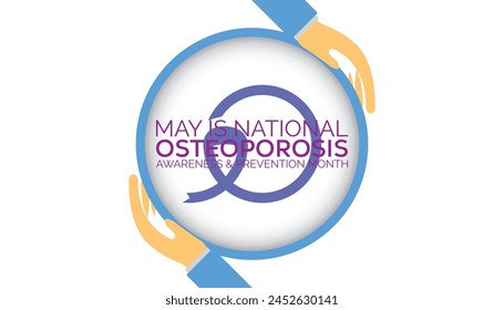 Mes nacional de concienciación y prevención de la osteoporosis, observado cada año en mayo. Plantilla para fondo, Anuncio, tarjeta, cartel con inscripción de texto.