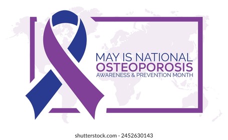 Mes nacional de concienciación y prevención de la osteoporosis, observado cada año en mayo. Plantilla para fondo, Anuncio, tarjeta, cartel con inscripción de texto.