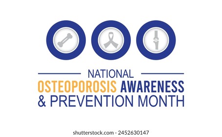 Mes nacional de concienciación y prevención de la osteoporosis, observado cada año en mayo. Plantilla para fondo, Anuncio, tarjeta, cartel con inscripción de texto.