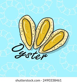 National Oyster Day event food banner. Delicious food fresh oysters on light blue background to celebrate on August 5th