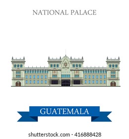 National Palace of Culture in Guatemala. Flat cartoon style historic sight showplace attraction web site vector illustration. World countries cities vacation travel sightseeing Amarica collection.