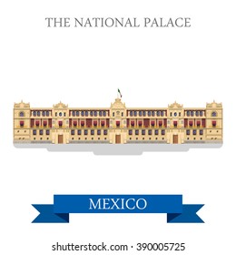 The National Palace in Mexico. Flat cartoon style historic sight showplace attraction web site vector illustration. World countries cities vacation travel sightseeing North America collection.