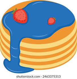 National Pancake Day with Blueberries Cream. Isolated on White Background. Cartoon Design Illustration.