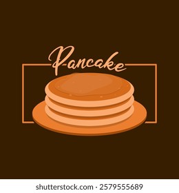 National Pancake Day to celebrate on February 28th. Stack of pancakes served on wooden plate on dark brown background. Food event banner.