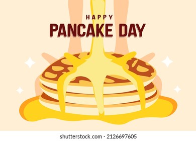 National Pancake Day Vector Illustration. Pile Of Pancakes With Syrup.