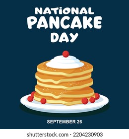 National Pancake Day vector. Pancakes with syrup and raspberries vector.