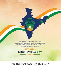 National Panchayati Raj Day, April 24, India.  Social Media Post Vector Templates. Indian Map with Flag