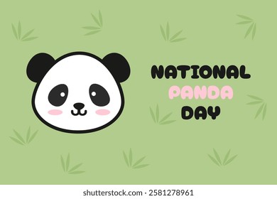 National Panda Day. Holiday card with Chinese bear head and text. Flat design.Vector.