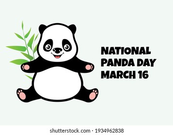 National Panda Day vector. Cute sitting panda with bamboo vector. Adorable baby panda icon. Panda Day Poster, March 16. Important day