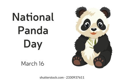 National Panda Day vector. Cute sitting panda with bamboo vector. Adorable baby panda icon. Panda Day Poster, March 16. Important day