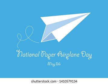 National Paper Airplane Day vector. Paper Airplane vector. Aeronautical toy icon. White paper plane on a blue background. National Paper Airplane Day May 26 Poster. Important day