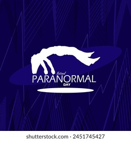 National Paranormal Day event banner. Illustration of a woman floating while sleeping on a dark blue background to commemorate on May 3rd