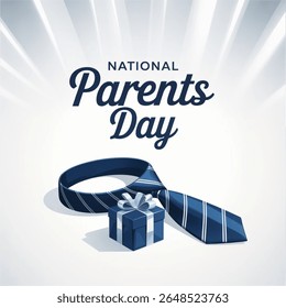 National Parents Day banner with necktie, gift box on white background. Celebration concept vector illustration.
