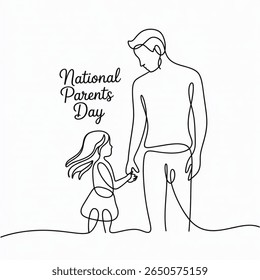 National Parents Day, line art, father daughter, minimal, vector, t-shirt, love, family, illustration, sketch.
