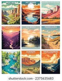 National Park Art Prints - Natural Wonders Collection. Great basin, hot springs, guadalupe mountains, great smoky mountains...