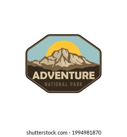 National park badge patch emblem vintage retro mountai sun and sky landscape illustration