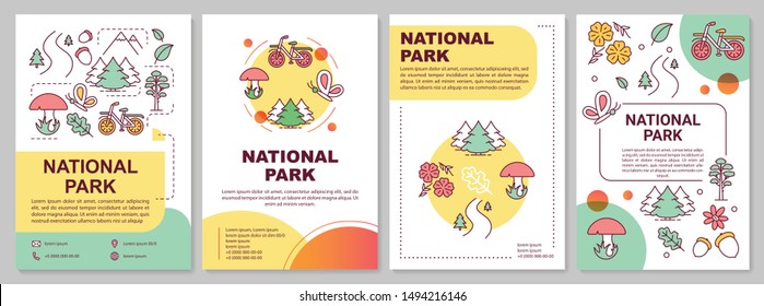 National park brochure template layout. Forest reserve. Flyer, booklet, leaflet print design with linear illustrations. Vector page layouts for magazines, annual reports, advertising posters