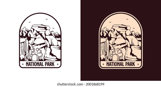 National Park Desert Logo with Vintage Monochrome Style Vector Illustration 