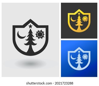 Idea vectorial del logotipo del parque forestal nacional, logotipo de día y noche