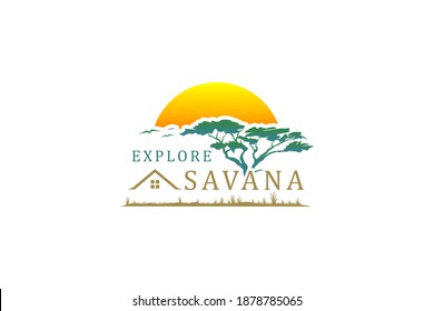 National Park logo Africa, tree sunset scene. 