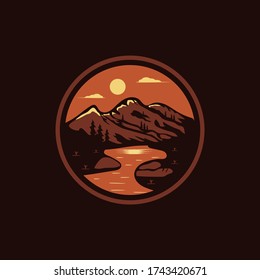 National Park Mountain Logo Badge Icon Vector Illustration 