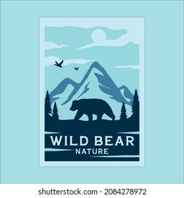 national park outdoor minimalist vintage poster illustration template graphic design. wildlife bear at forest with simple retro concept svg